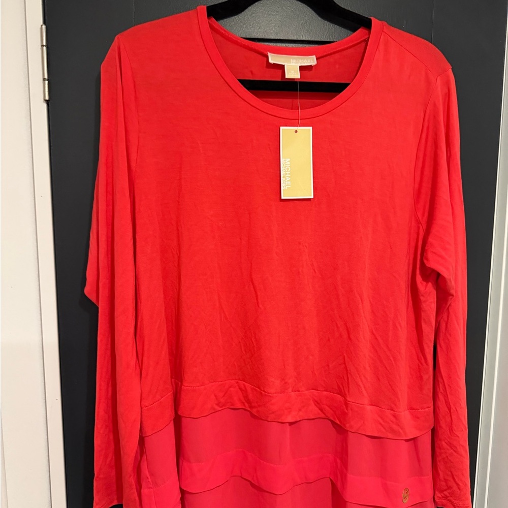 Michael Kors Vibrant Coral Red Long Sleeve Top